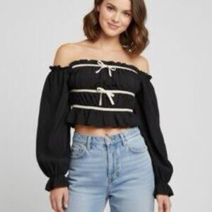 Thirty Thirty off-the-shoulder milkmaid top puff sleeves bow details medium